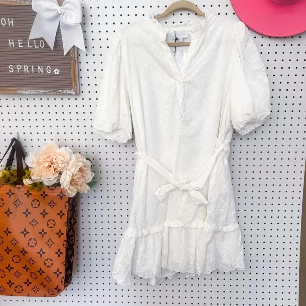 Brunch Ready Eyelet White Dress by Sugarlips